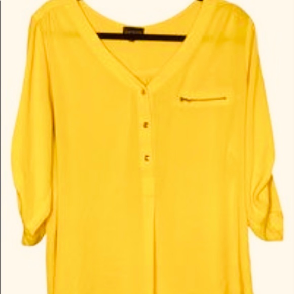 Zenobia Tops Womens Plus Mustard Color Blouse With Gold Button